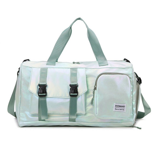 Elosung Light Green Iridescent Gym Bag With Wet Dry Separation Large Capacity Travel And Fitness Duffel Gym Bags