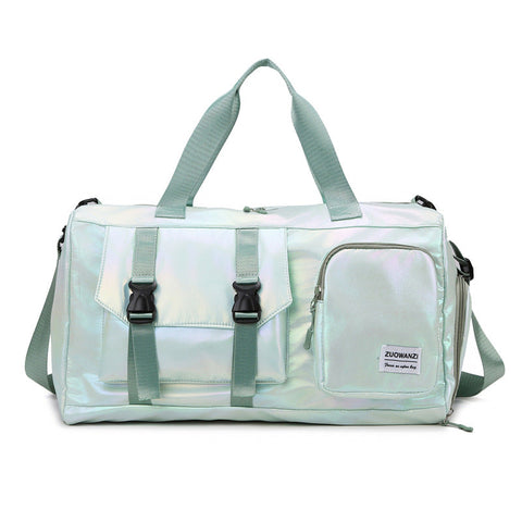 Elosung Light Green Iridescent Gym Bag With Wet Dry Separation Large Capacity Travel And Fitness Duffel Gym Bags