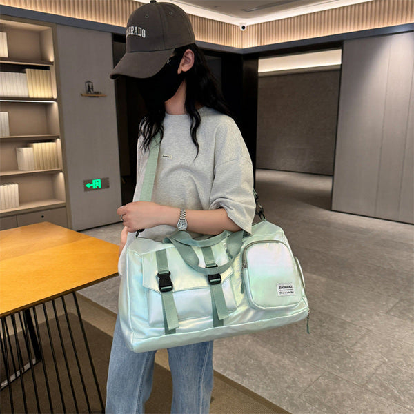 Elosung Light Green Iridescent Gym Bag With Wet Dry Separation Large Capacity Travel And Fitness Duffel Gym Bags