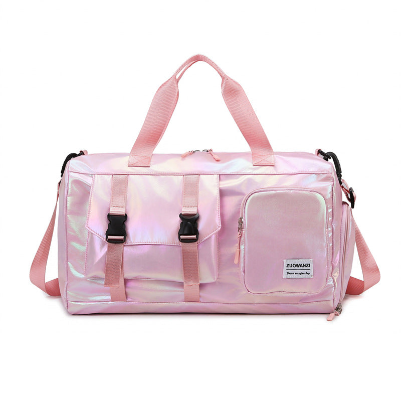 Elosung Light Pink Iridescent Gym Bag With Wet Dry Separation Large Capacity Travel And Fitness Duffel Gym Bags