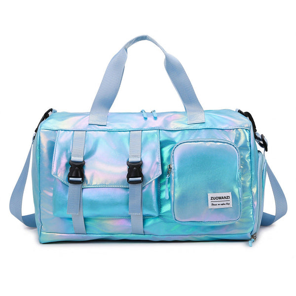 Blue Iridescent Gym Bag With Wet Dry Separation Large Capacity Travel And Fitness Duffel Gym Bags