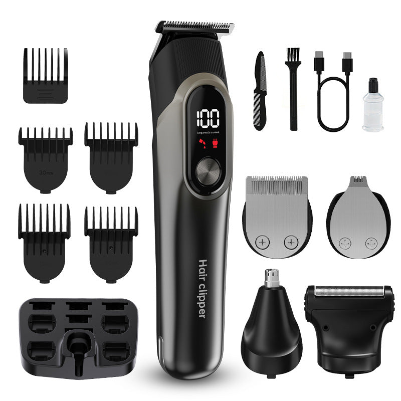 Grey 5 In 1 Digital Display Hair Clipper Set Adjustable Multifunctional Trimmer For And Beard Clippers & Trimmers