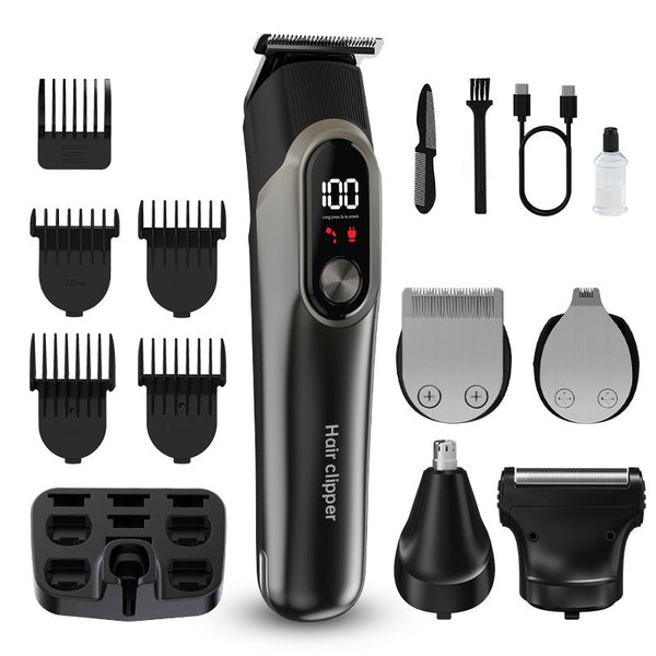 Grey 5 In 1 Digital Display Hair Clipper Set Adjustable Multifunctional Trimmer For And Beard Clippers & Trimmers
