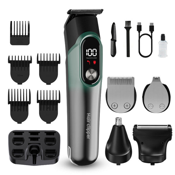 Green 5 In 1 Digital Display Hair Clipper Set For Beard And Precision Grooming Clippers & Trimmers