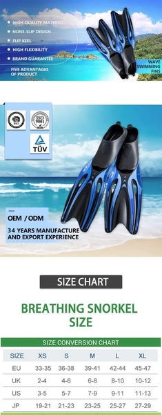Blue Adult Professional Tpr Swim Rubber Snorkeling Flippers For Diving And Free Swimming Fins