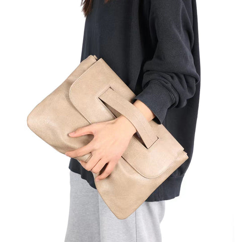 Khaki Elegant Evening Clutch Envelope Bag With Shoulder Strap Fits 14 Inch Laptop Women's Bags & Handbags