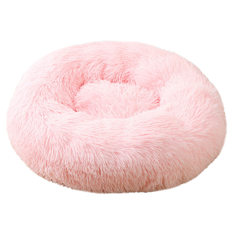 Pink 50Cm Cozy Round Pet Bed Plush Cat & Dog With Non Slip Base Machine Washable Pet Beds