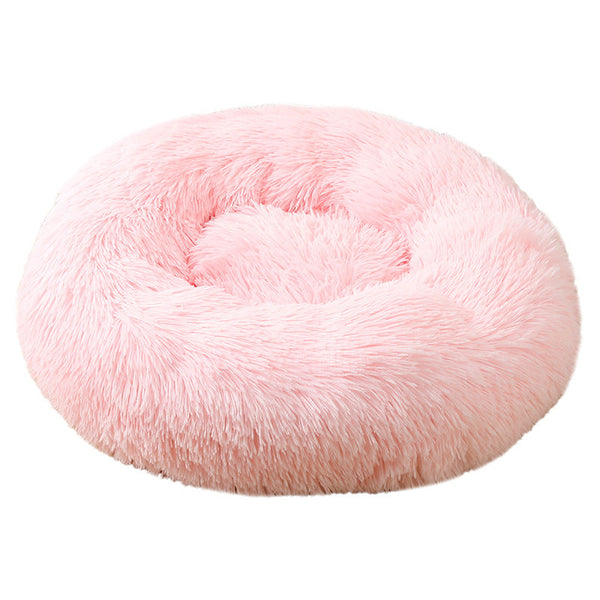 Pink 50Cm Cozy Round Pet Bed Plush Cat & Dog With Non Slip Base Machine Washable Pet Beds