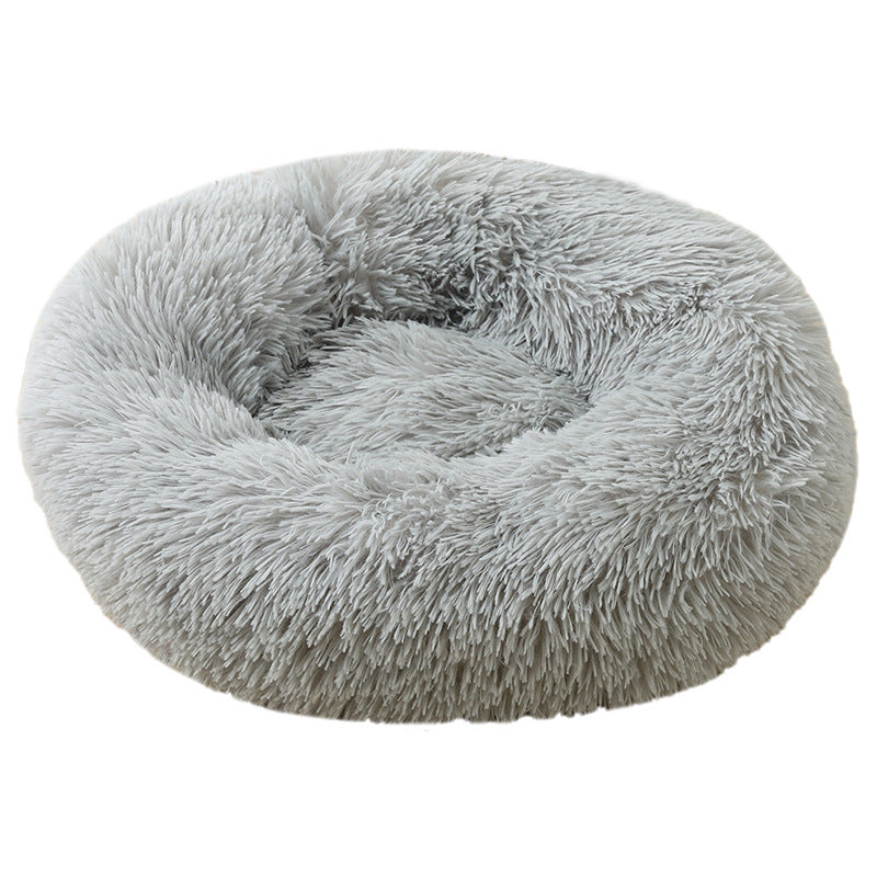Elosung Light Grey 50Cm Cozy Round Pet Bed Plush Cat & Dog With Non Slip Base Machine Washable Pet Beds