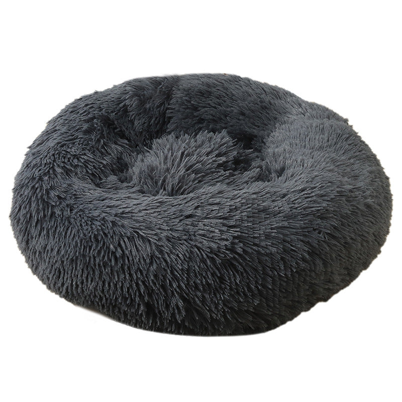 Dark Grey 50Cm Cozy Round Pet Bed Plush Cat Dog With Non Slip Base Machine Washable Pet Beds
