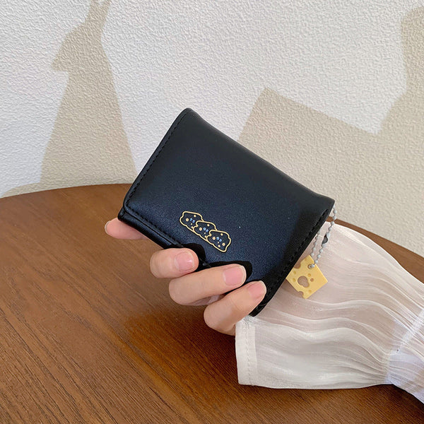 Black 2Pcs Women's Compact Short Wallet Premium Multi Function Mini Coin Purse With Card Slots & Zip Closure Wallets