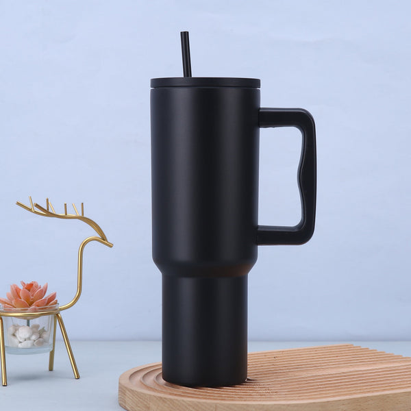 Black 40Oz Stainless Steel Tumbler With Handle & Straw Large Capacity Car Cup Water Bottles & Vacuum Flasks