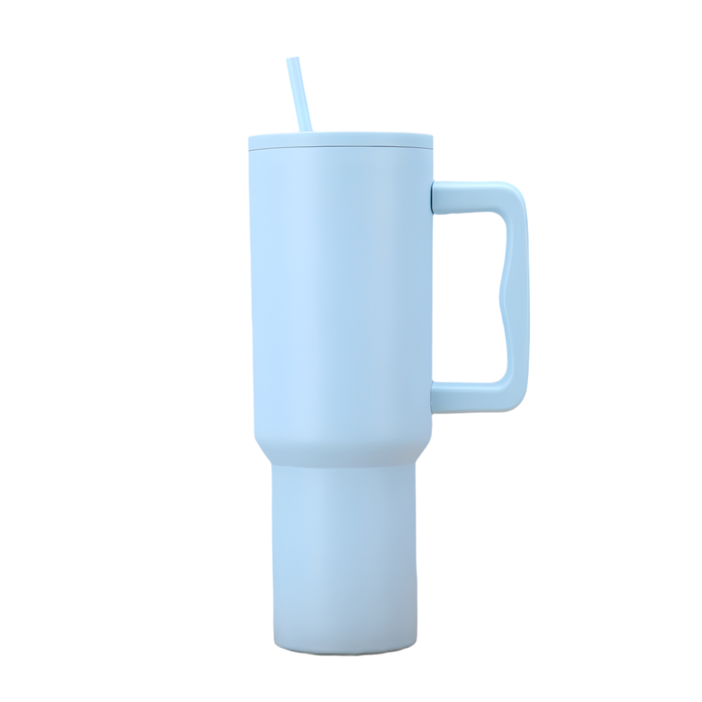 Elosung Light Blue 40Oz Stainless Steel Tumbler With Handle And Straw Large Capacity Car Cup Water Bottles & Vacuum Flasks