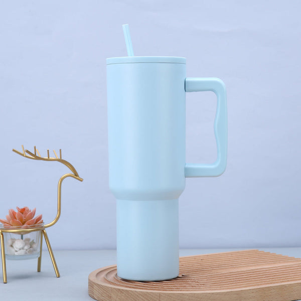 Elosung Light Blue 40Oz Stainless Steel Tumbler With Handle And Straw Large Capacity Car Cup Water Bottles & Vacuum Flasks