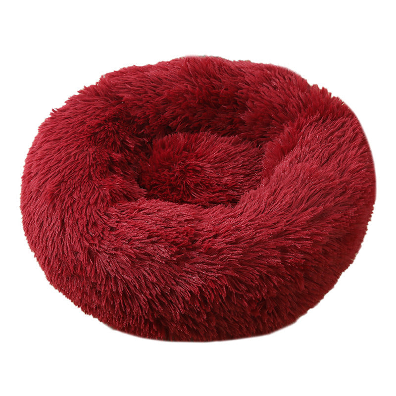 Wine Red 50Cm Cozy Round Pet Bed Plush Cat & Dog With Non Slip Base Machine Washable Pet Beds