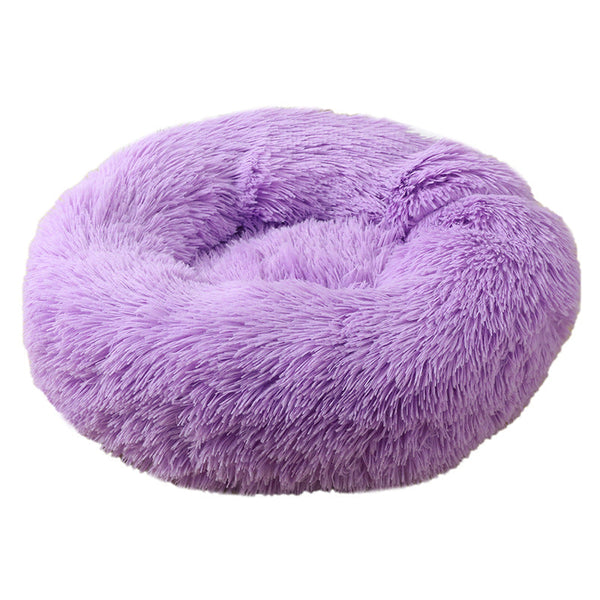 Purple 50Cm Cozy Round Pet Bed Plush Cat And Dog With Non Slip Base Machine Washable Pet Beds