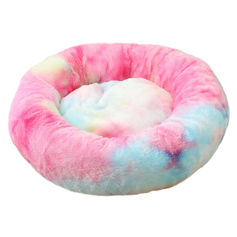 Multicolor 50Cm Cozy Round Pet Bed Plush Cat & Dog With Non Slip Base Machine Washable Pet Beds