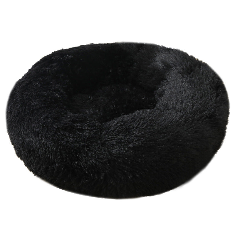 Black 50Cm Cozy Round Pet Bed Plush Cat & Dog With Non Slip Base Machine Washable Pet Beds