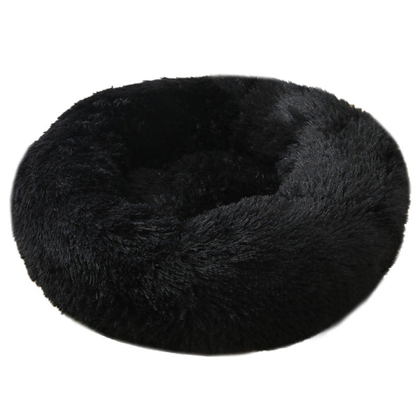 Black 50Cm Cozy Round Pet Bed Plush Cat & Dog With Non Slip Base Machine Washable Pet Beds