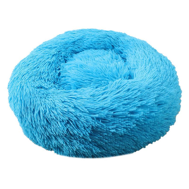 Blue 50Cm Cozy Round Pet Bed Plush Cat & Dog With Non Slip Base Machine Washable Pet Beds
