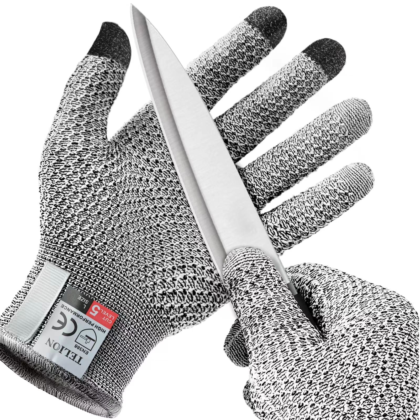 Grey 3 Pack Cut Resistant Gloves Level 5 Protection Pineapple Grip Touchscreen Compatible Protective Gloves