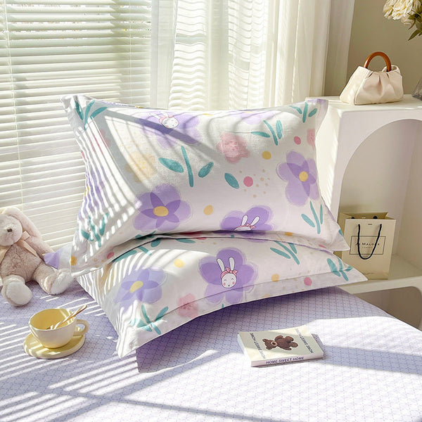 Purple Flower 100% Cotton Pillowcase Set (Pack Of 2) Breathable Size 48X74cm Pure Covers Pillow Cases