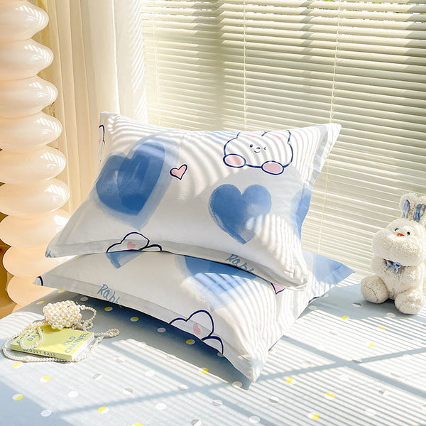 Blue Heart 100% Cotton Pillowcase Set (Pack Of 2) Breathable Size 48X74cm Pure Covers Pillow Cases