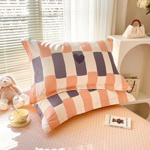 Orange Stripes 100% Cotton Pillowcase Set (Pack Of 2) Breathable Size 48X74cm Pure Covers Pillow Cases