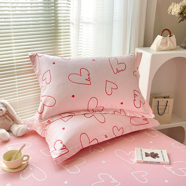 Pink Heart 100% Cotton Pillowcase Set (Pack Of 2) Breathable Size 48X74cm Pure Covers Pillow Cases