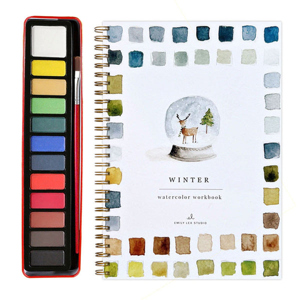 Elosung Winter 2 Pack Watercolor Painting Premium Bird Themed Coloring Books With Paints (22.86X16.51Cm) Artist Grade Workbook Kit Acrylic Paint