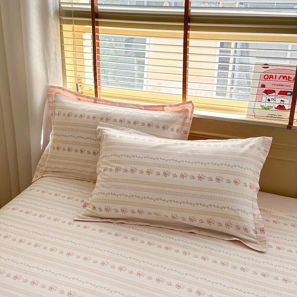 Flowers Pinstripe 100% Cotton Pillowcase Set (Pack Of 2) Breathable Size 48X74cm Pure Covers Pillow Cases