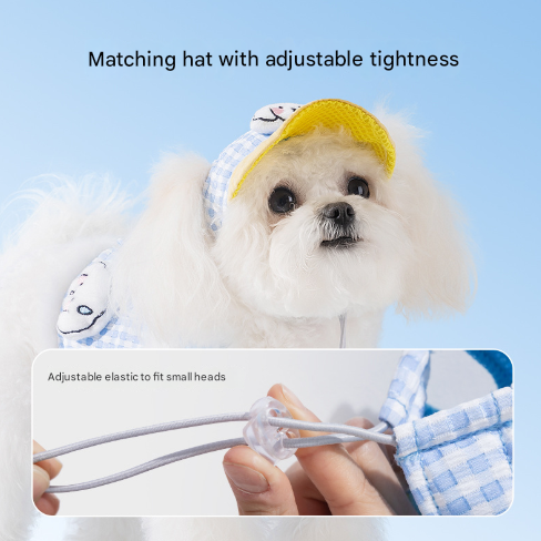 Pet Sun Hat With Adjustable Strap + Leash & Harness 3 Piece Set Breathable Summer Cap For Dogs Cats Ear Holes Blue Dog Clothing & Shoes