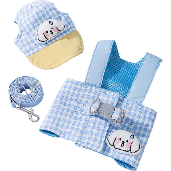 Pet Sun Hat With Adjustable Strap + Leash & Harness 3 Piece Set Breathable Summer Cap For Dogs Cats Ear Holes Blue Dog Clothing & Shoes