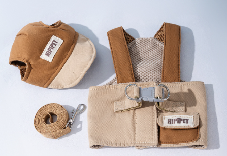 L Brown Pet Sun Hat With Adjustable Strap + Leash & Harness 3 Piece Set Breathable Summer Cap For Dogs Cats Ear Holes Dog Clothing & Shoes
