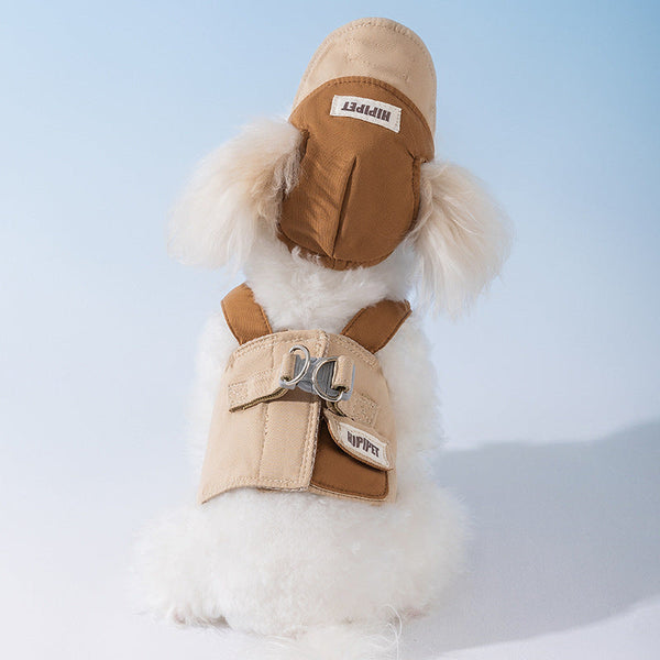 L Brown Pet Sun Hat With Adjustable Strap + Leash & Harness 3 Piece Set Breathable Summer Cap For Dogs Cats Ear Holes Dog Clothing & Shoes