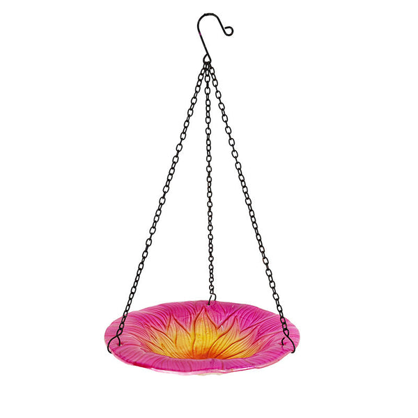Pink Decorative Hanging Glass Flower Bird Bath 8.1 Inch Vibrant Outdoor Garden Accent Bird Baths
