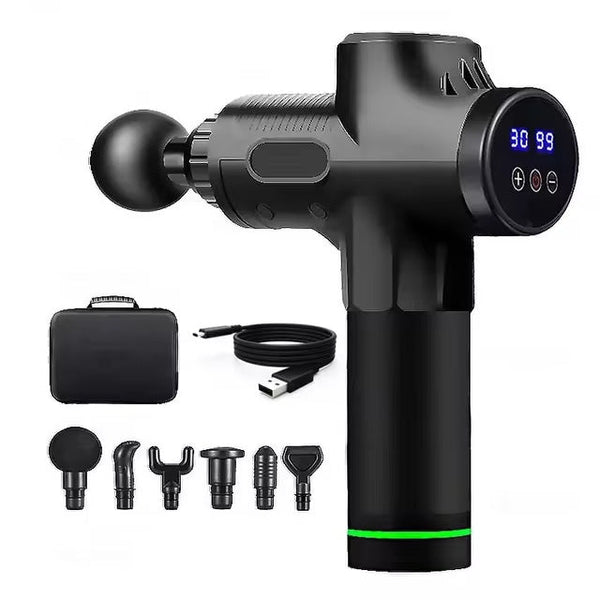 Black Deep Tissue Percussion Massage Gun 30 Speeds 6 Heads Type C Charging Massagers