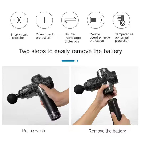 Carbon Fiber Deep Tissue Percussion Massage Gun 30 Speeds 6 Heads Type Charging Massagers