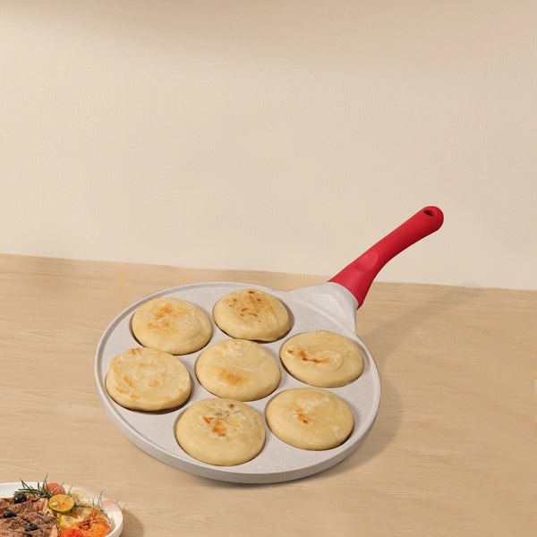 Beige Flat 7 Hole + Black Handle (Gas Model) Non Stick Pancake Fun Shapes Breakfast Griddle (27Cm) Frying & Grill Pans