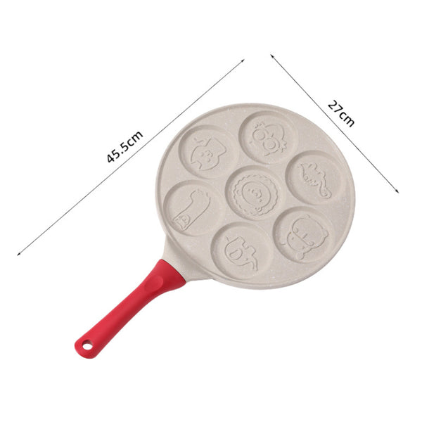 Beige Flat 7 Hole + Black Handle (Gas Model) Non Stick Pancake Fun Shapes Breakfast Griddle (27Cm) Frying & Grill Pans