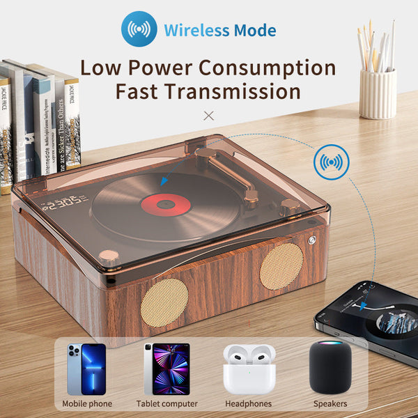 Retro Turntable Style Bluetooth Speaker & Cd Player With Display Usb Rechargeable Ipods & Mp3 Players