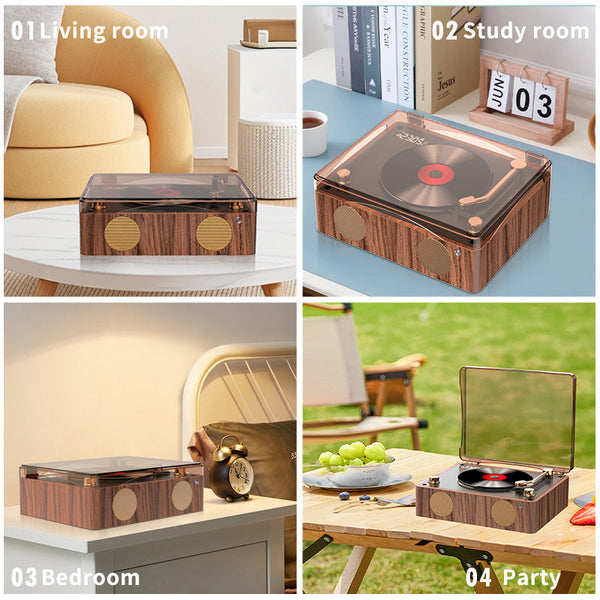 Retro Turntable Style Bluetooth Speaker & Cd Player With Display Usb Rechargeable Ipods & Mp3 Players