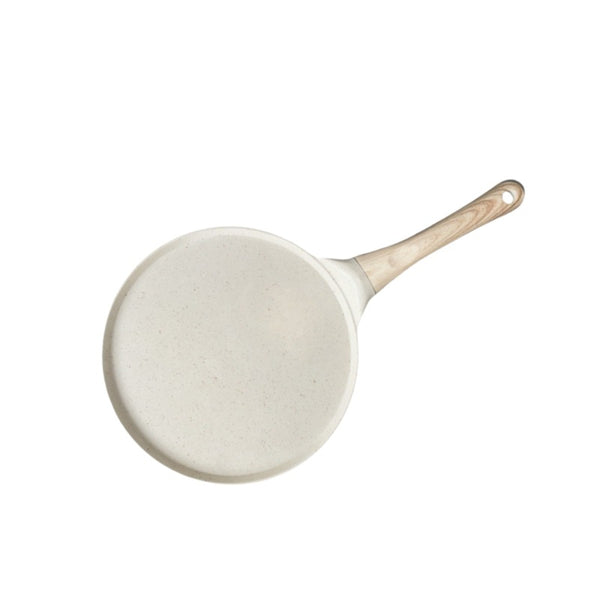 Beige Large Flat + Wood Grain Handle (Gas Model) Non Stick Pancake 7 Hole Fun Shapes Breakfast Griddle (27Cm) Frying & Grill Pans