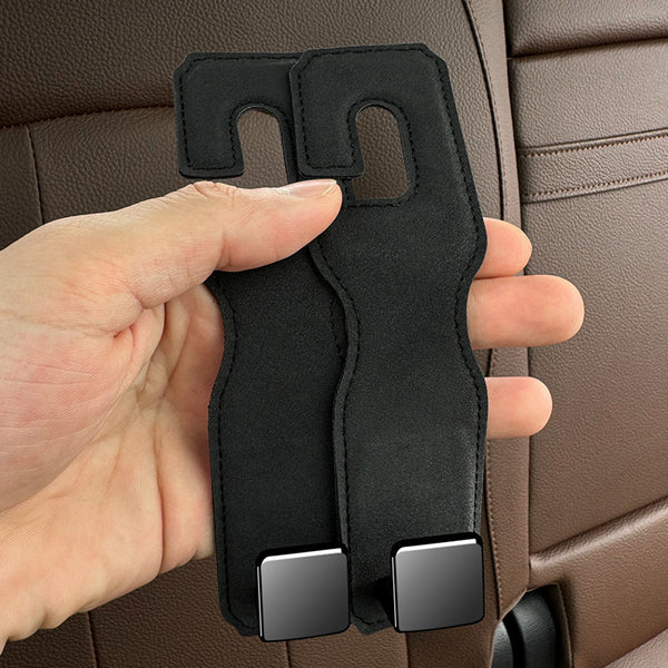 Black Premium Pu Leather Car Headrest Hooks (Set Of 4) Stylish Seat Back Organizer Hangers Car Organisers