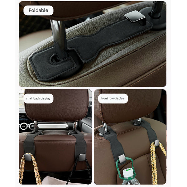Black Premium Pu Leather Car Headrest Hooks (Set Of 4) Stylish Seat Back Organizer Hangers Car Organisers