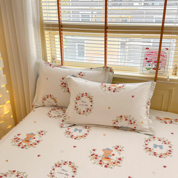 Garden Bear 100% Cotton Pillowcase Set (Pack Of 2) Breathable Size 48X74cm Pure Covers Pillow Cases