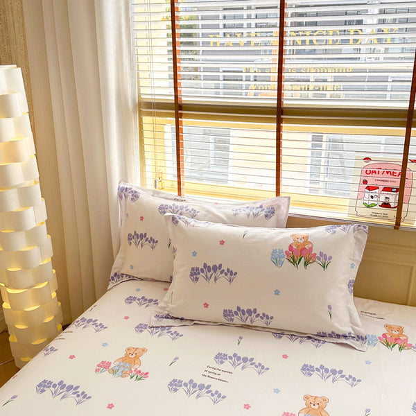 Coco Bear 100% Cotton Pillowcase Set (Pack Of 2) Breathable Size 48X74cm Pure Covers Pillow Cases