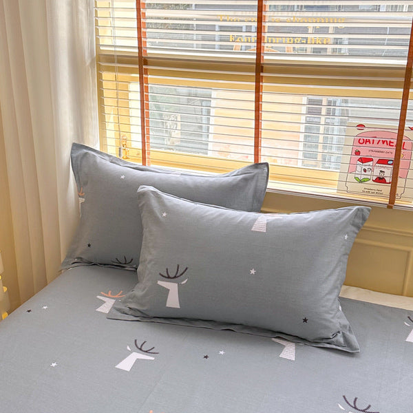 Grey Deer 100% Cotton Pillowcase Set (Pack Of 2) Breathable Size 48X74cm Pure Cotton Pillow Covers Pillow Cases