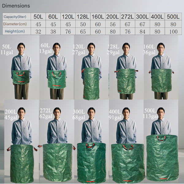 400L(Calibre80*80Cm) Heavy Duty Collapsible (Set Of 2) Large Reusable Yard Leaf Bin Garden Waste Bags