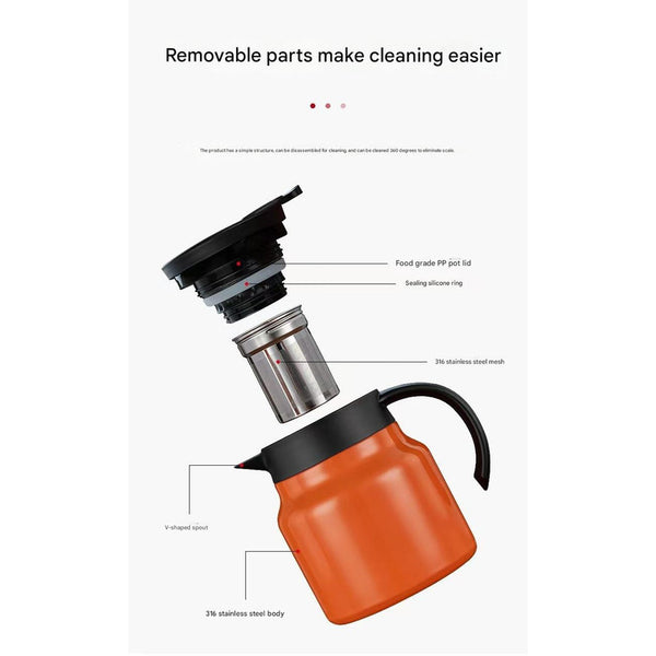 Black 316 Stainless Steel Stewing Tea Kettle With Wooden Handle Insulated And Coffee Infuser For Home Office Kettles